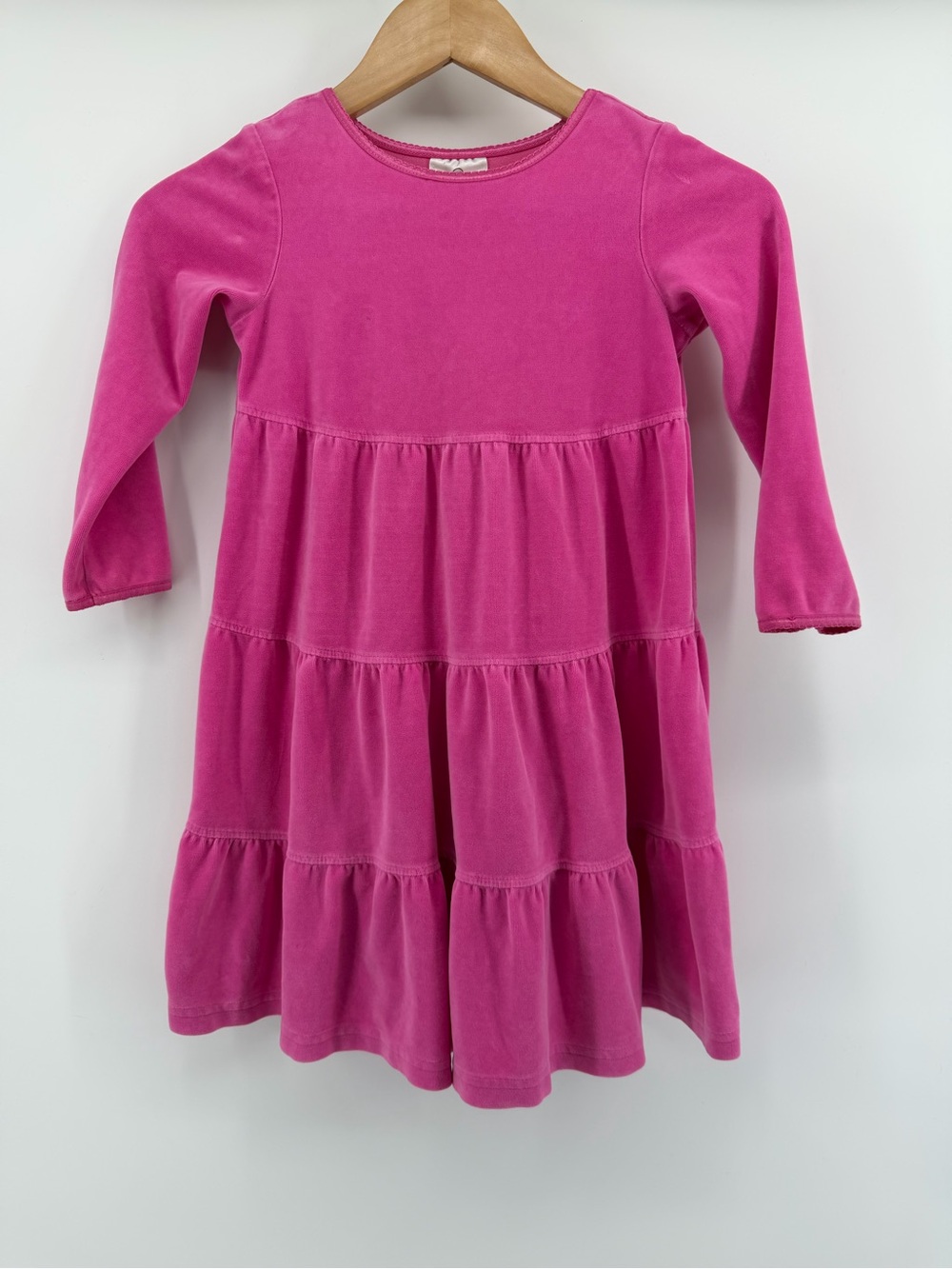 Hanna Andersson Girls Velour Dress Size 110 US 5 Pink Long Sleeve Tiered